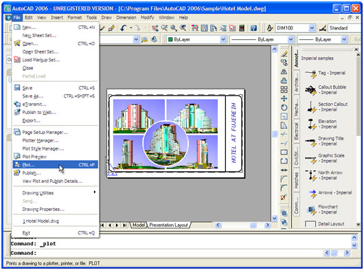 Zeichnung in AutoCAD Öffnen und im Hauptmenü der Anwendung auf "Datei->Plotten..." klicken