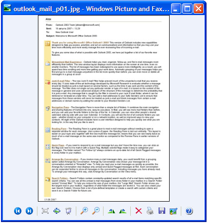 Konvertierte E-Mail in "Windows Bild- und Faxanzeige".