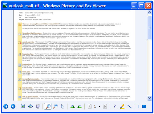 Konvertierte E-Mail in "Windows Bild- und Faxanzeige".