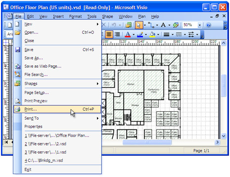Zeichnung in Visio öffnen und im Hauptmenü der Anwendung auf "Datei->Drucken..." klicken.