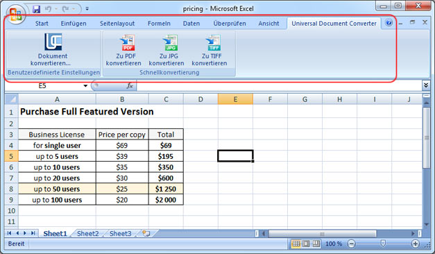 Excel in PDF-Symbolleiste