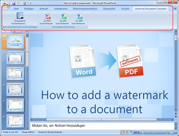 Universal Document Converter Symbolleiste in Microsoft Powerpoint