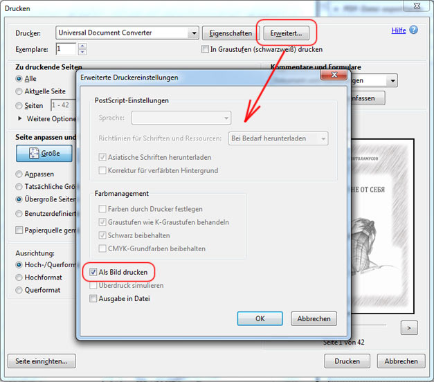 Die Verwendung von Druck als Bild-Funktion in Adobe Reader