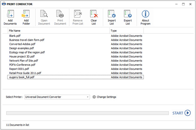 Drucken mit Dirigent Liste von PDF-Dateien