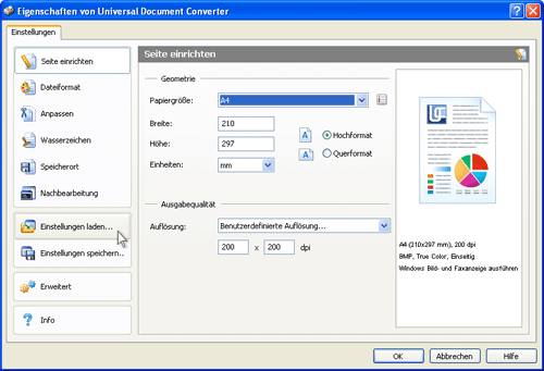 On the settings panel, click Load Properties