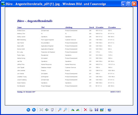 Konvertierter Bericht in "Windows Bild- und Faxanzeige".