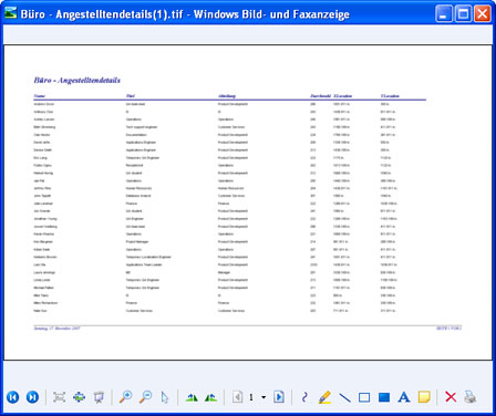 Konvertierter Bericht in "Windows Bild- und Faxanzeige".